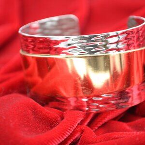 Vintage Two Tone Cuff Bracelet‎ by Napier Textured Metal Modernist Circa 1970s